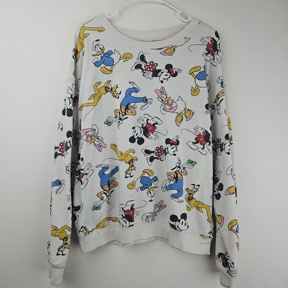 MICKEY AND FRIENDS Sweatshirt All Over Print Womens XL Cotton Blend CUTE - Picture 2 of 10